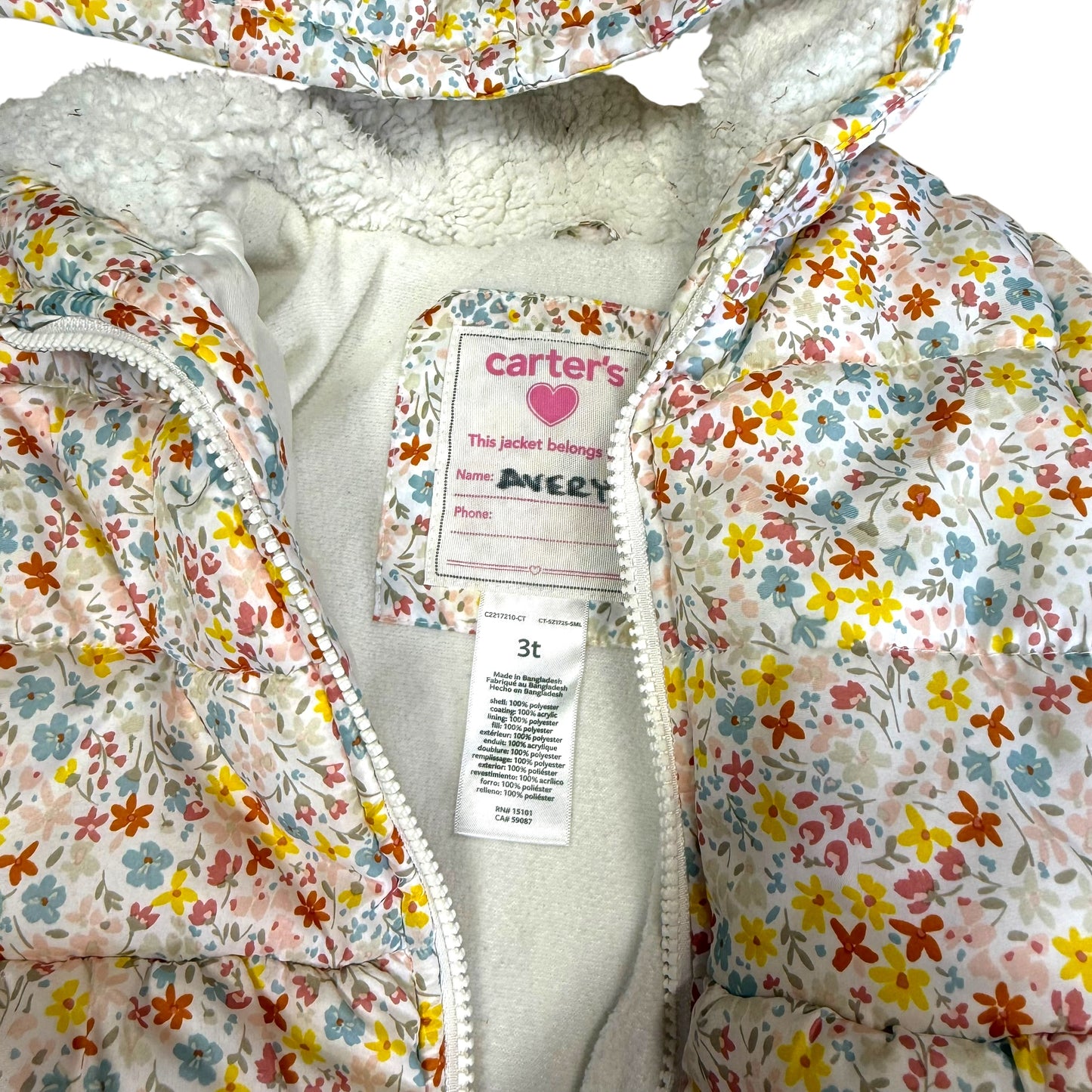 #1 Carters floral winter coat 3T
