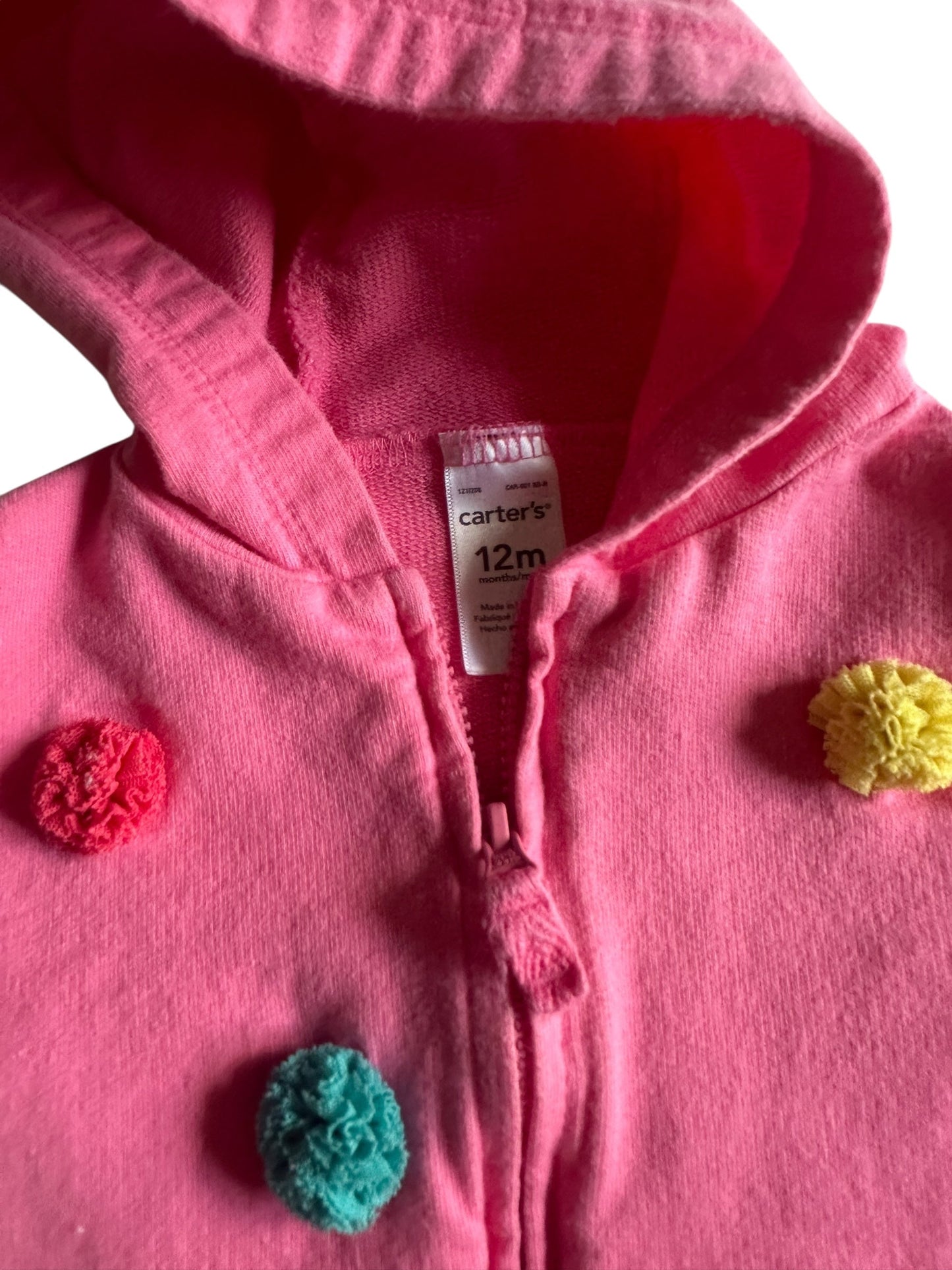 #93 Carter’s Pink Pompom Hoodie Girls 12M