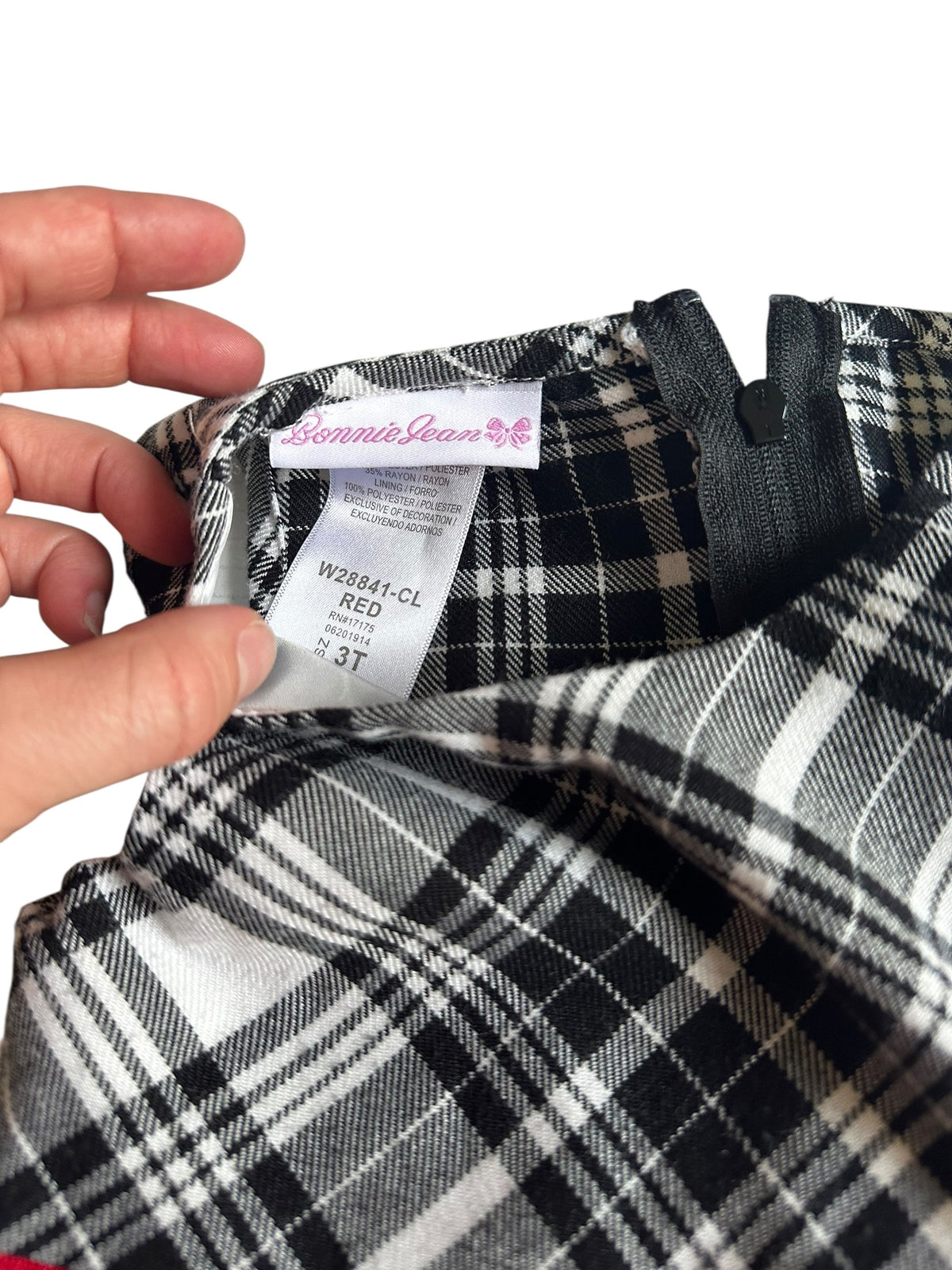 #146 Bonnie Jean Red Ribbon Black White Plaid Dress Girls 3T