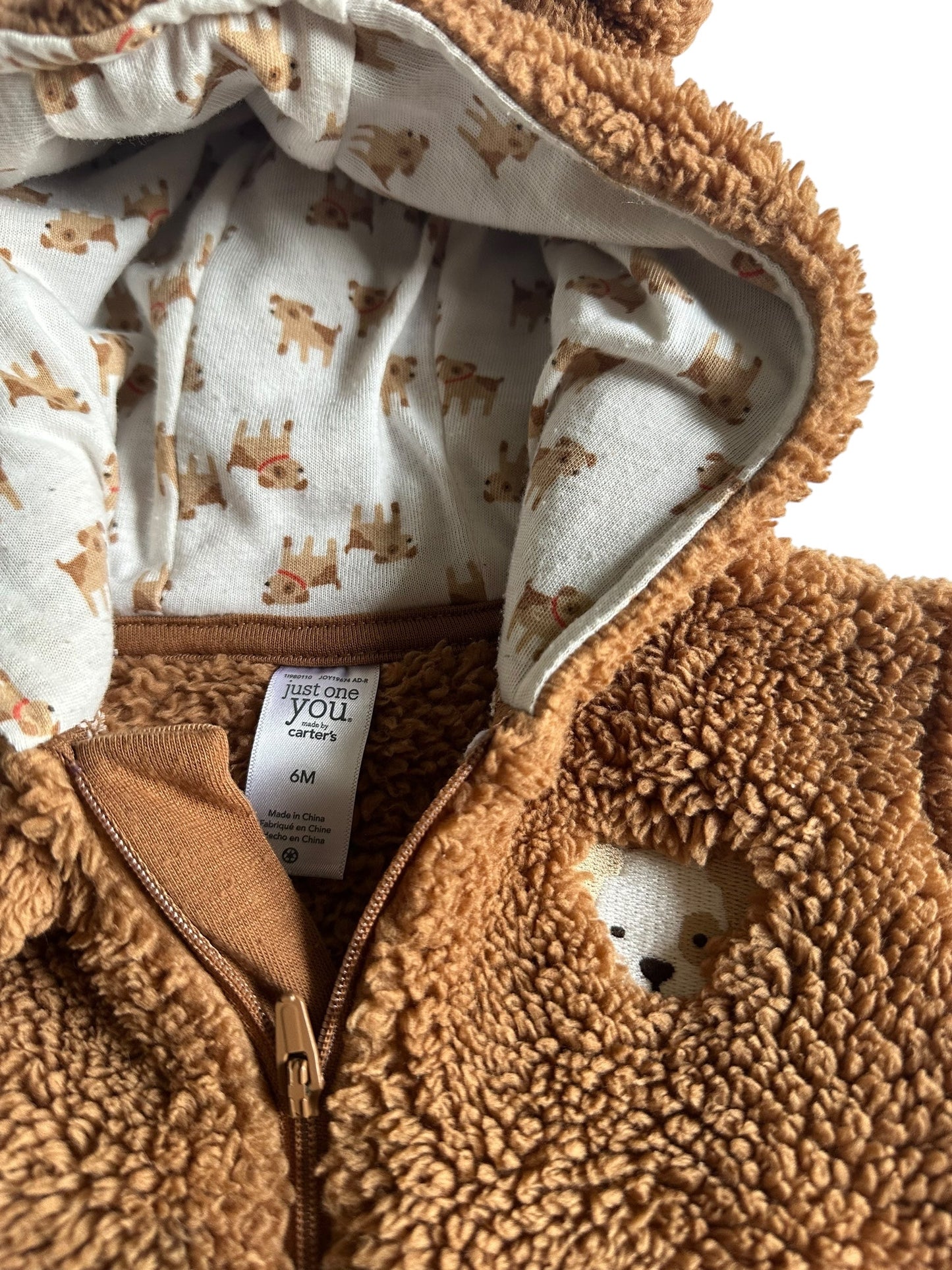 #93 Carter's Dog Sherpa Hooded Jumpsuit Gender Neutral 6M