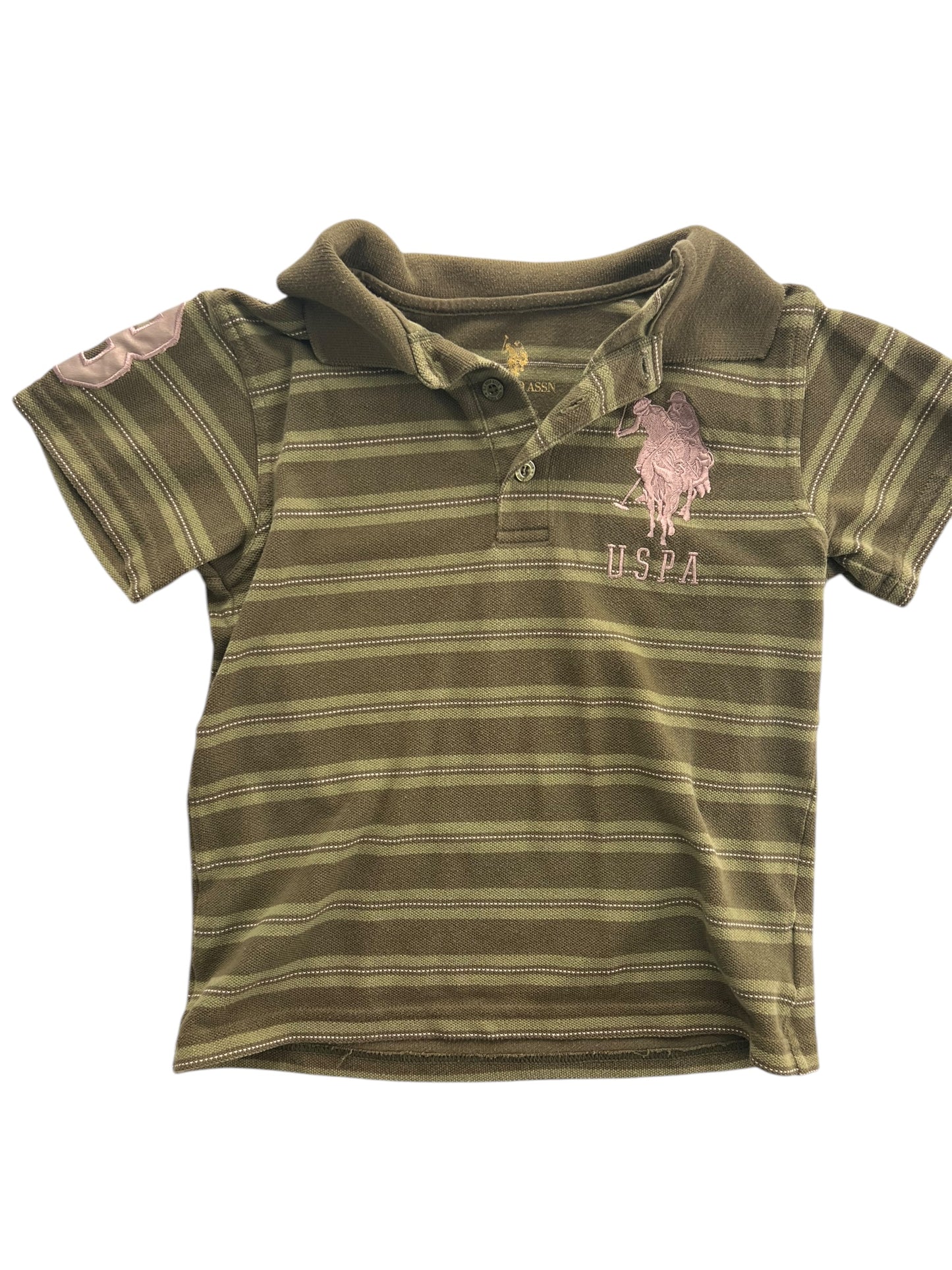 #63 U.S.P.A 4 Green striped rugby polo boys