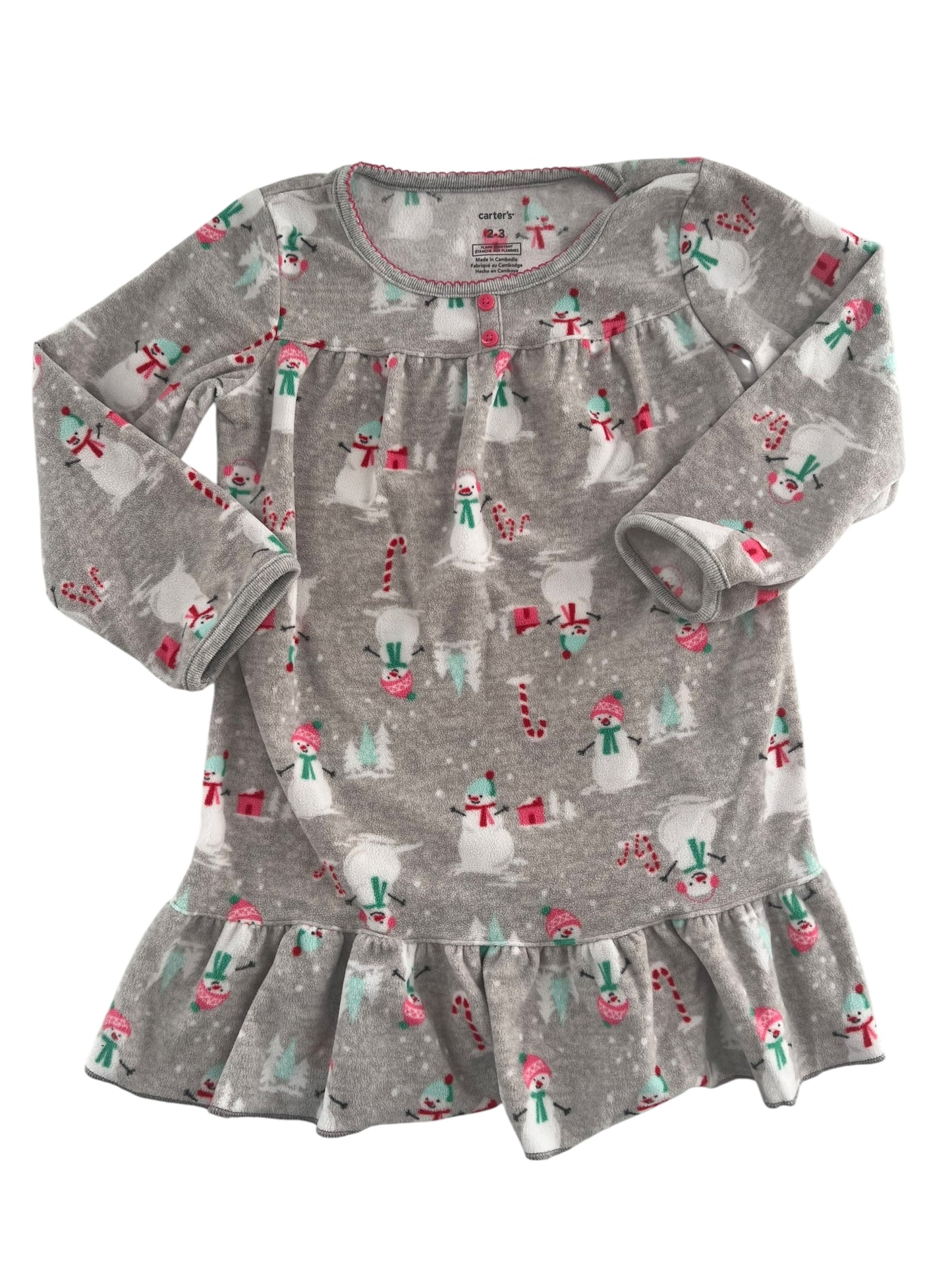 #63 REDUCED Carter's 2/3 Girls Xmas Fleece Nightgown Snowman