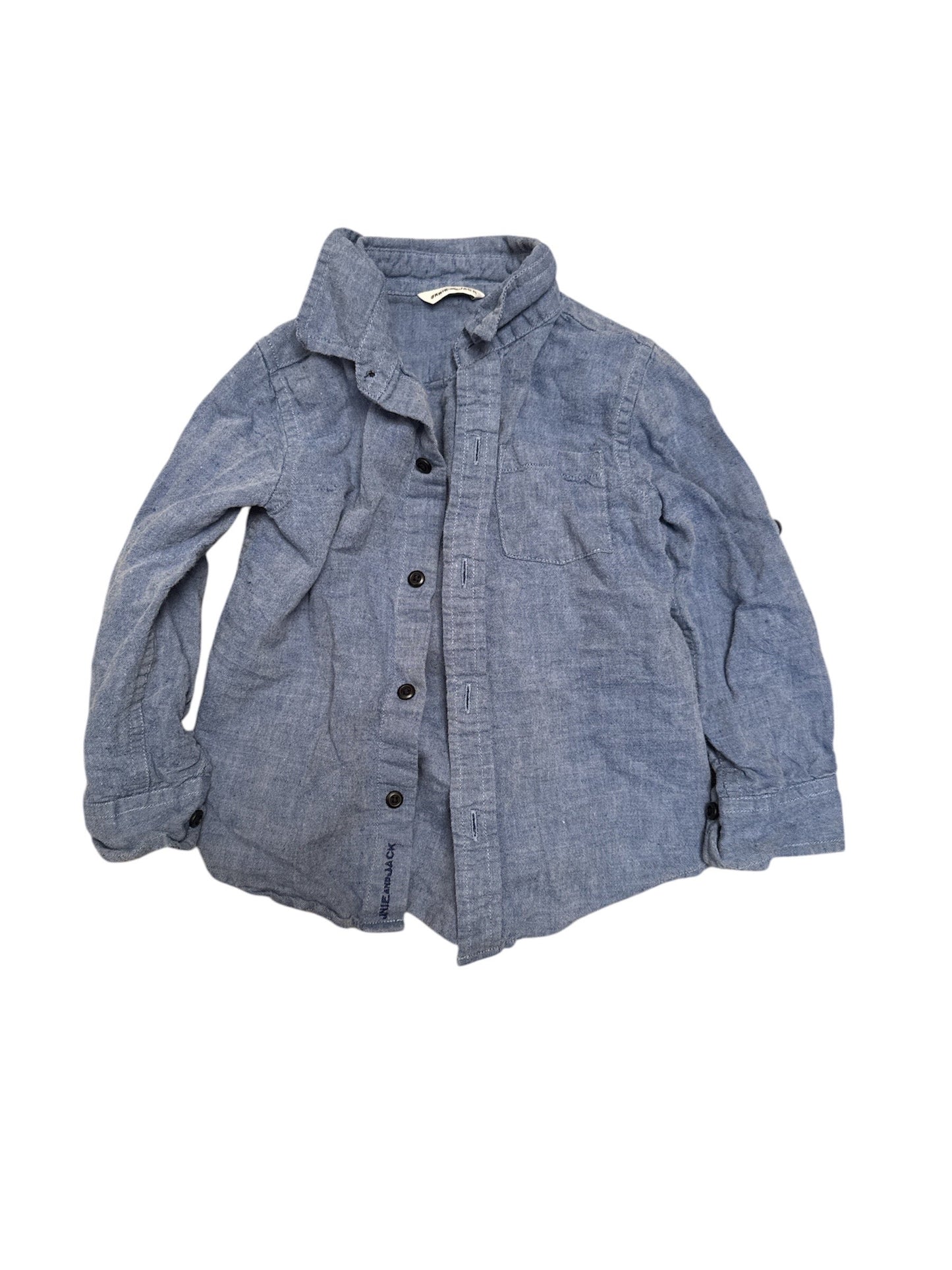 #28 Janie and Jack Boys Blue Chambray Button Down Collared Shirt Size 2T