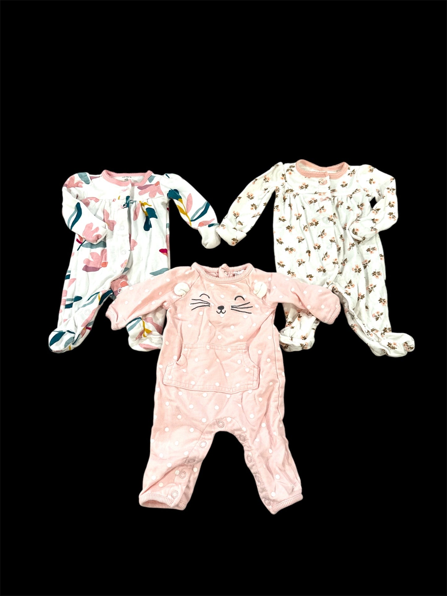 #145 Carters (set of 3) sleepers Girls Newborn EUC