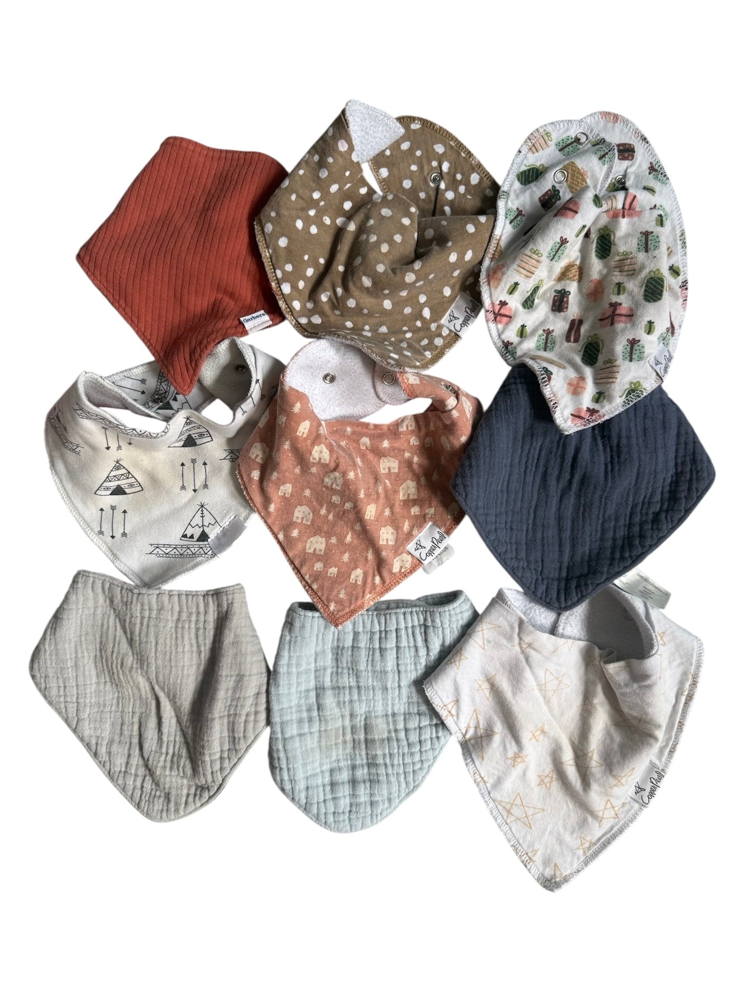 104 - Bandana Style Bibs + Copper Pearl Bibs