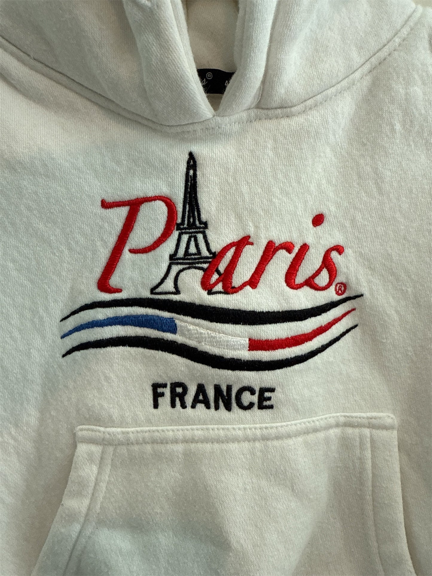 #146 - REDUCED 4T Paris White Hoodie Sweatshirt | Washed Never Worn