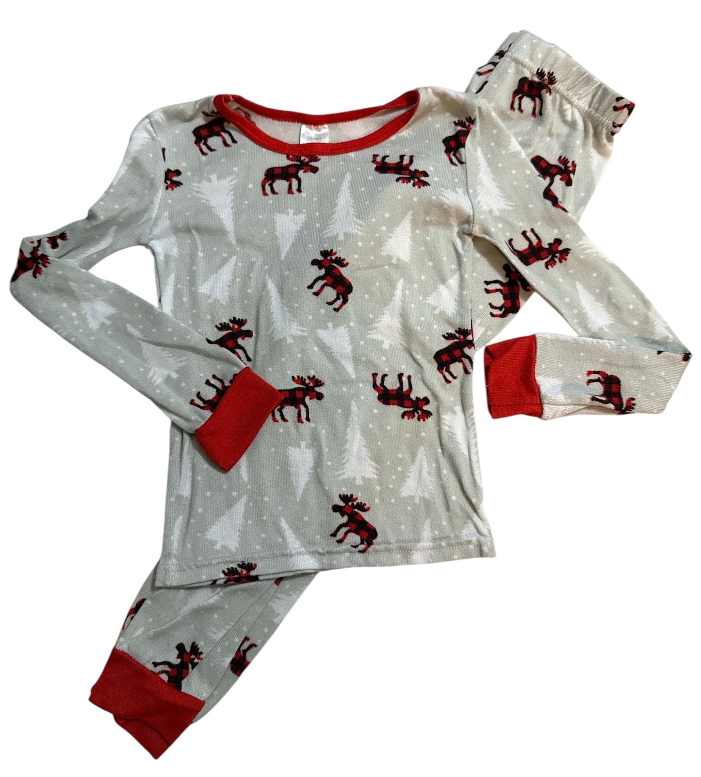 #146 - REDUCED Kids 5 Gray + Plaid Moose PJ Set