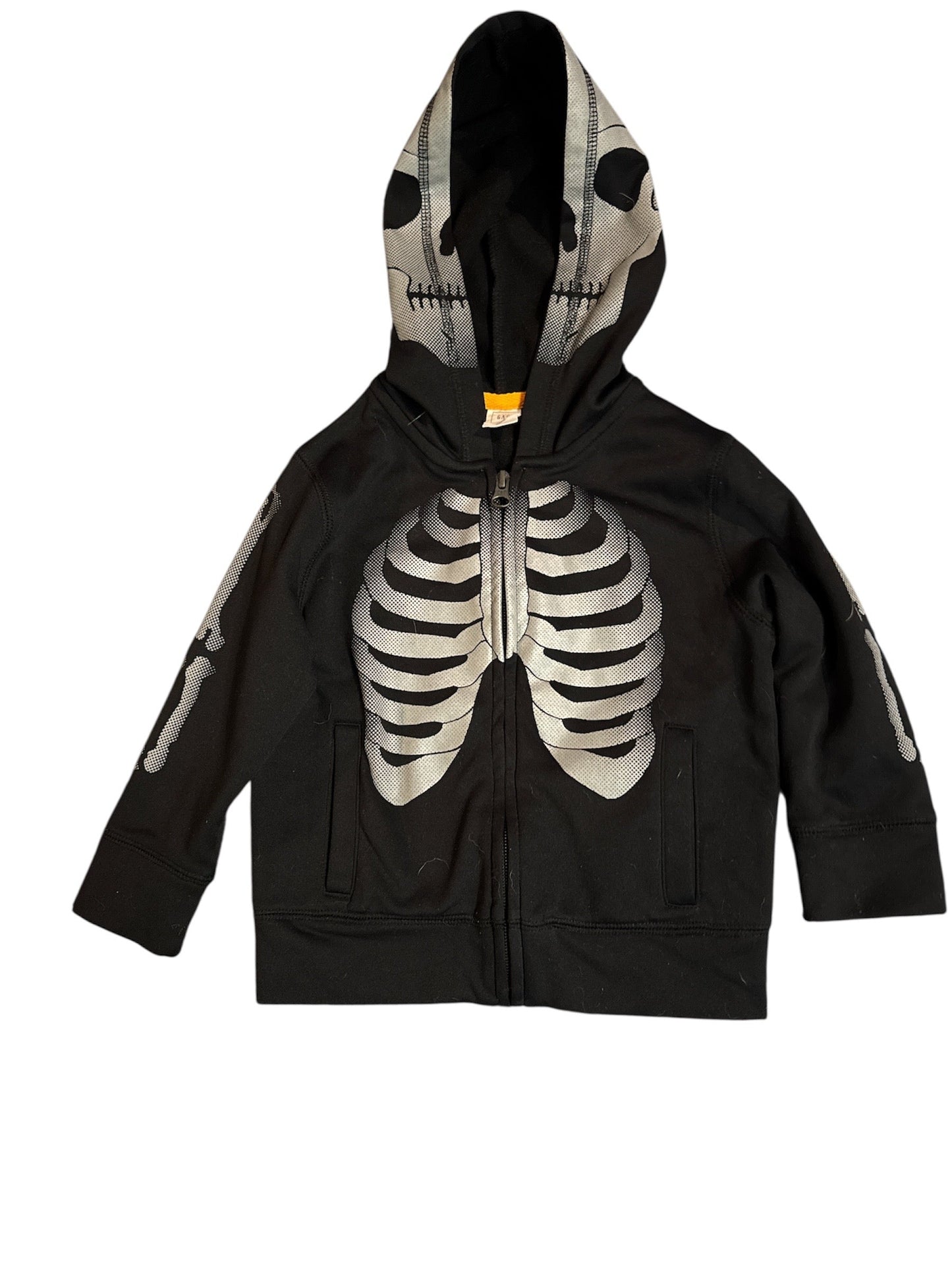 #28 REDUCED Gap Boys Black Skeleton Hooded Sweatshirt Size 2
