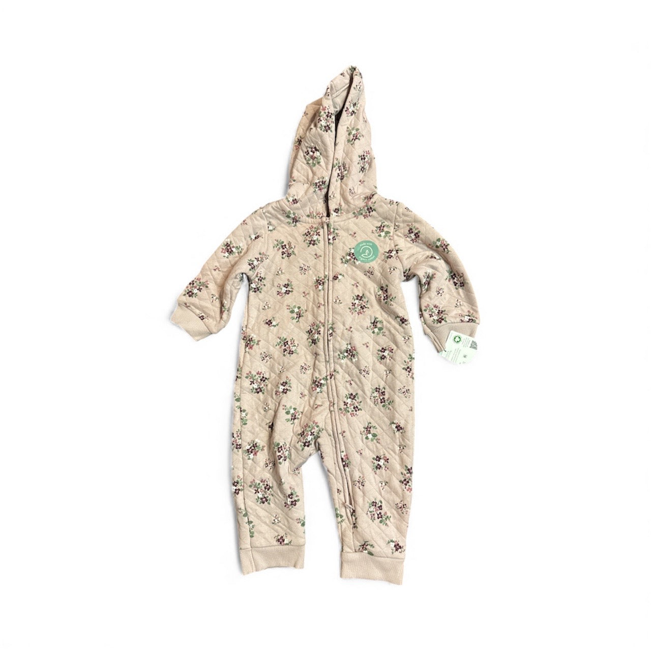 #28 REDUCED NWT Little Planet Organic Baby Girls Quilted Floral Hooded Coverall Size 6M