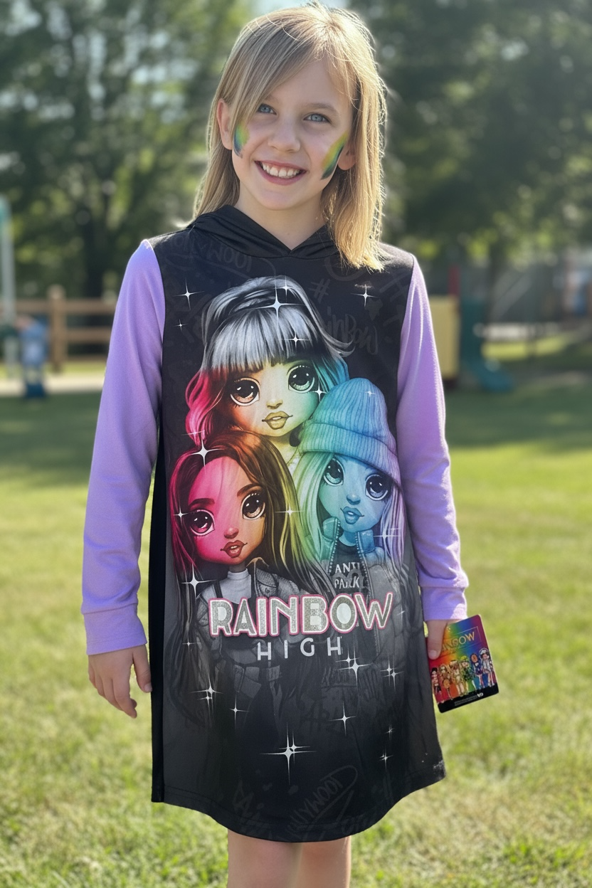 #77 NWT Hooded, Fleece Rainbow High Nightgown, Size 6/6X (#1)