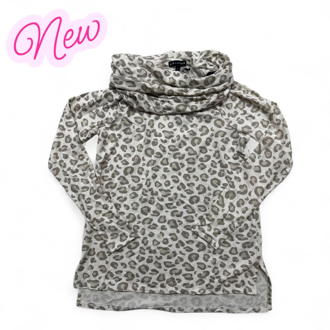 #77 NWT Grey Leopard Print Cowl Neck, Women’s Small