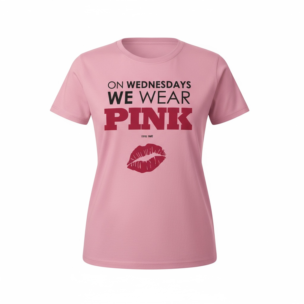 #77 EUC On Wednesdays We Wear Pink Tee, Women’s Small