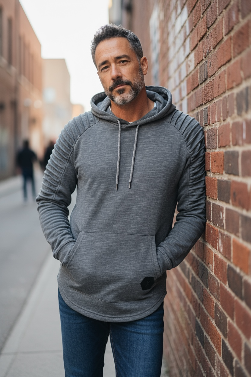 #77 Like New Grey, Hooded Shirt, Mens Medium