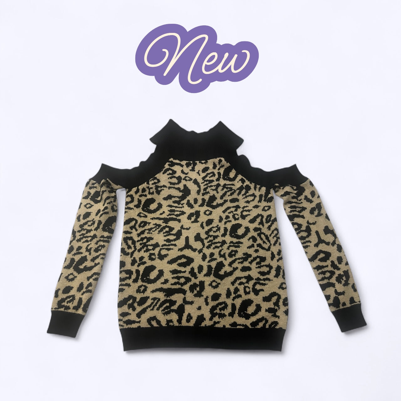 #77 NWOT Cold Shoulder Leopard Print Sweater, Women’s Medium