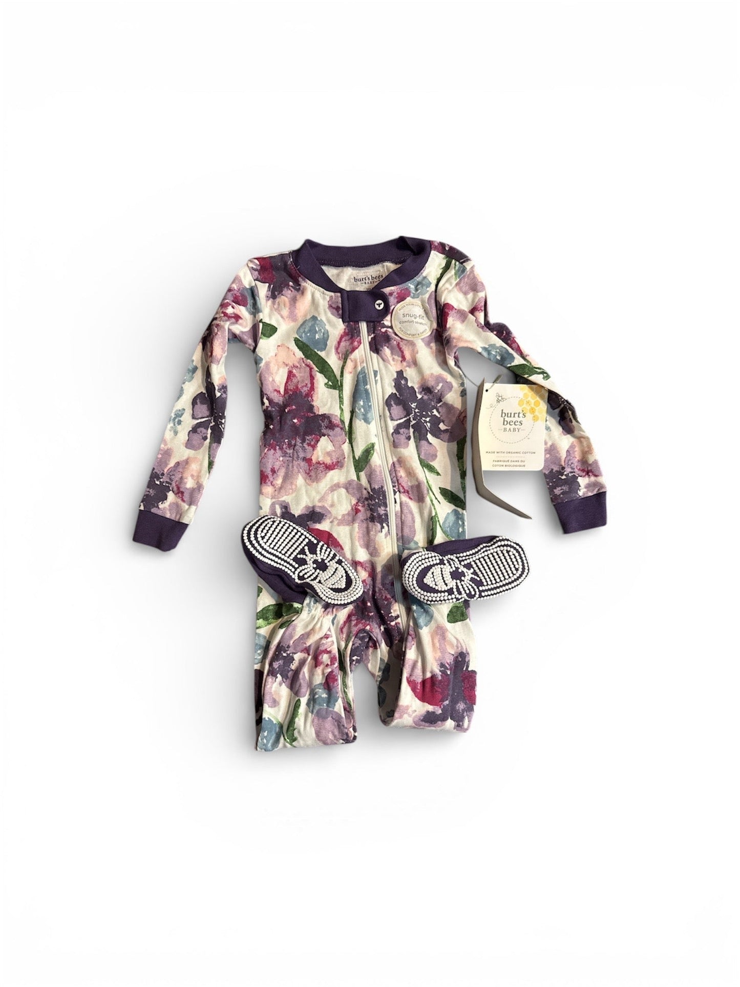 #190 NWT Burt's Bees Floral Footed Sleeper Size 18M