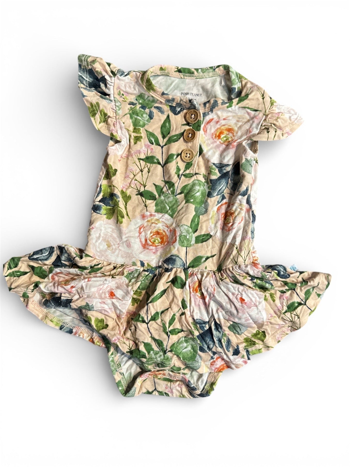 #190 Baby Girl Posh Peanut Floral Print Bamboo Dress Size 6-12M