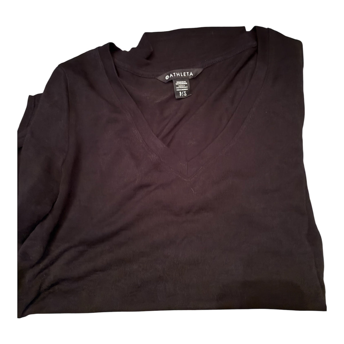 77 - Athlete Short Sleeve v neck sz small (color is black)