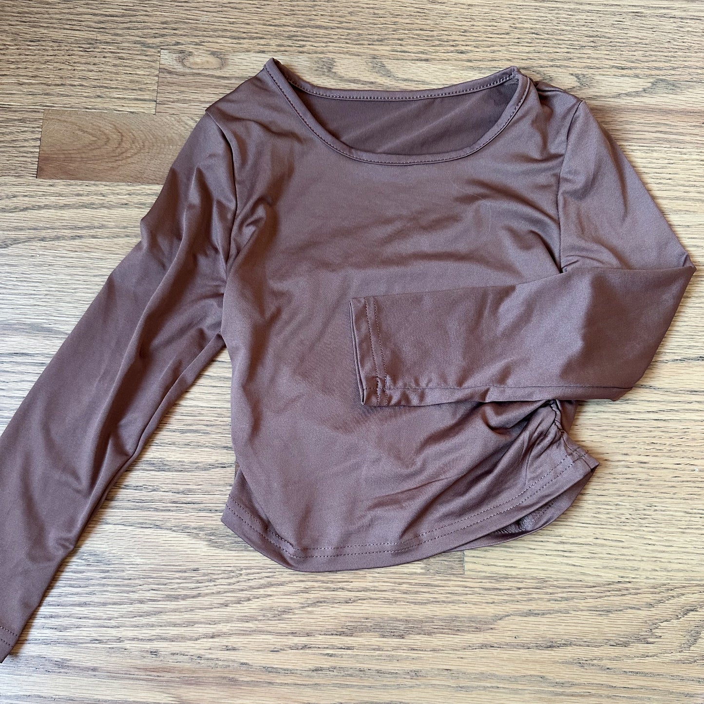 #198- Girls Long Sleeve Brown Athletic/Dance Top- Size 6