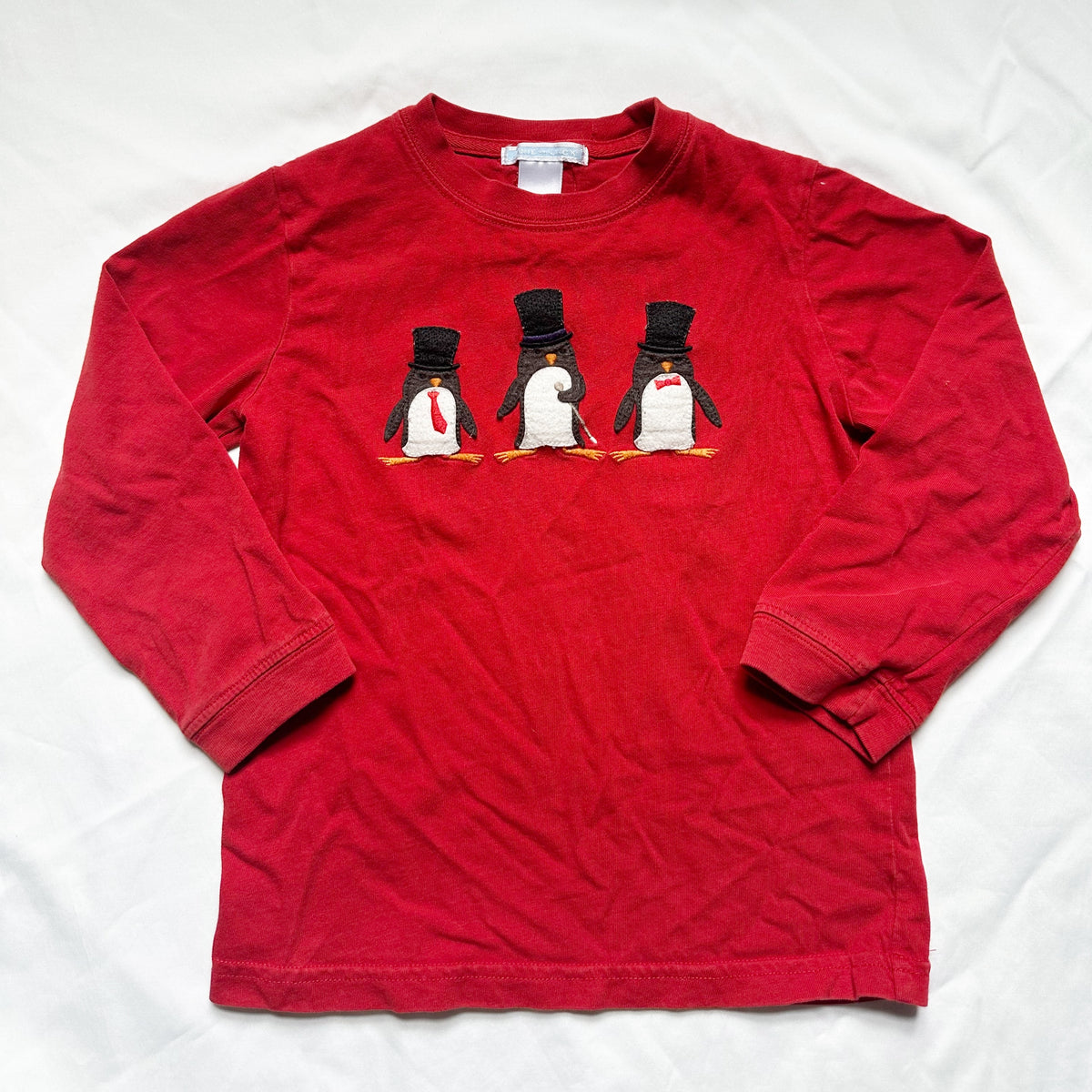 #78 Janie & Jack Shirt Holiday Red Penguins Boys 4