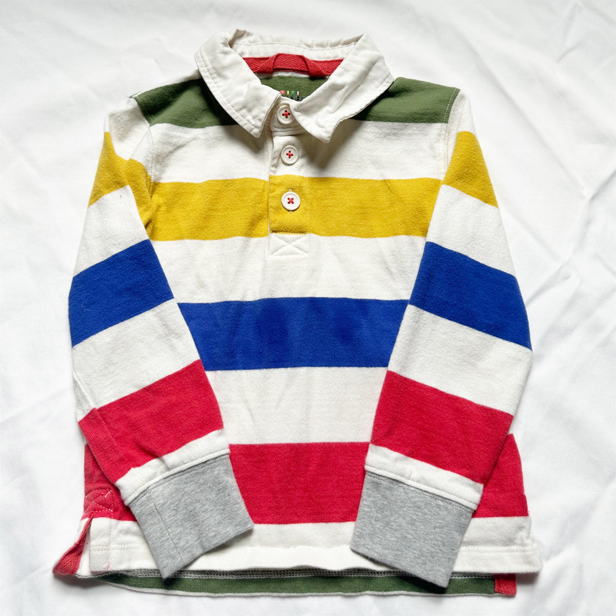#78 Mini Boden Long Sleeve Polo Shirt Rainbow Boys 3-4