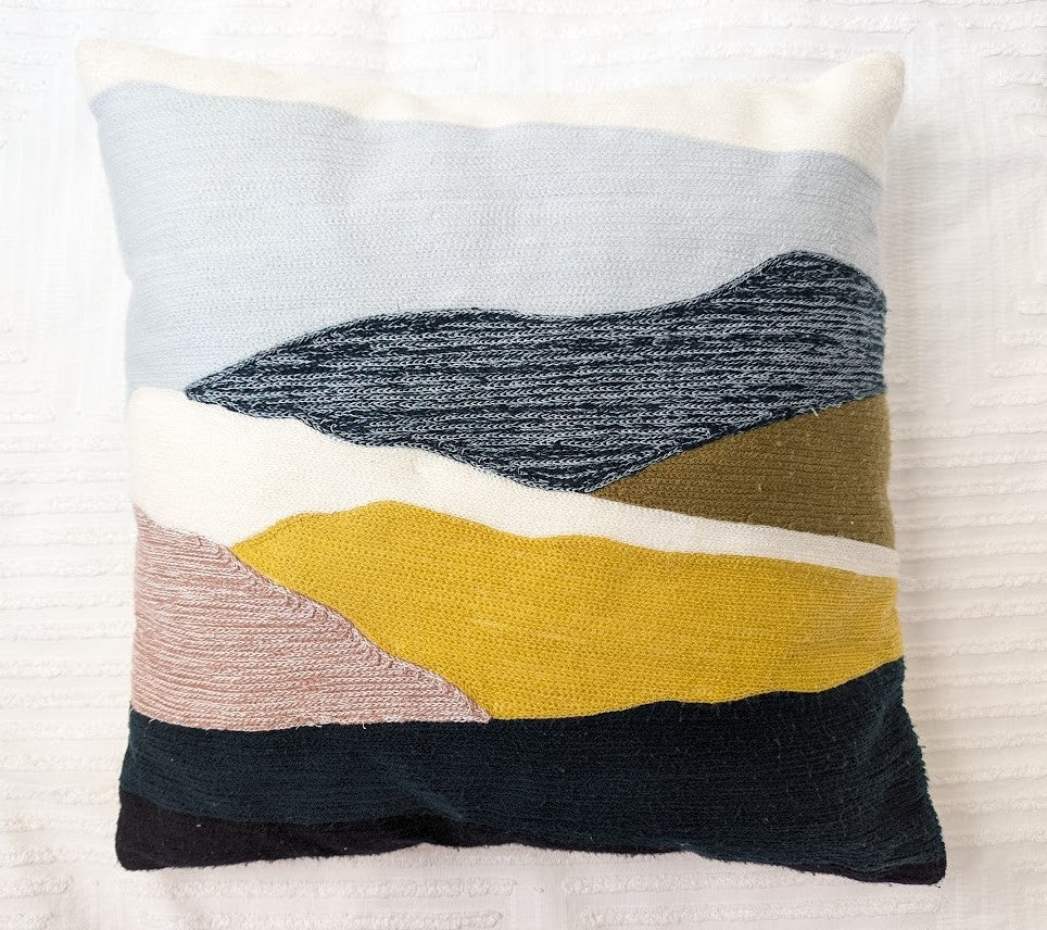 #164 - West Elm Crewel Landscape Pillow Cover & Down Alternative Insert (NWOT)