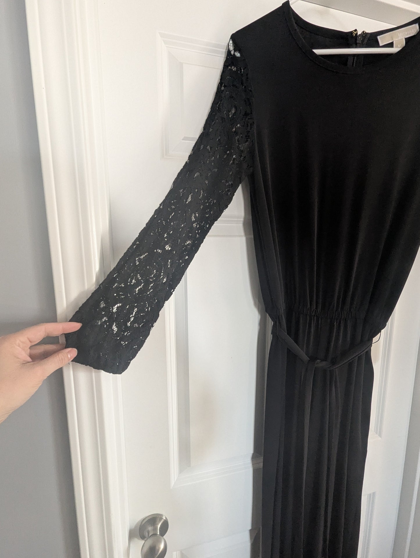 #17 Michael Kors Pant Jumpsuit with Lace sleeves and waist tie, M, EUC