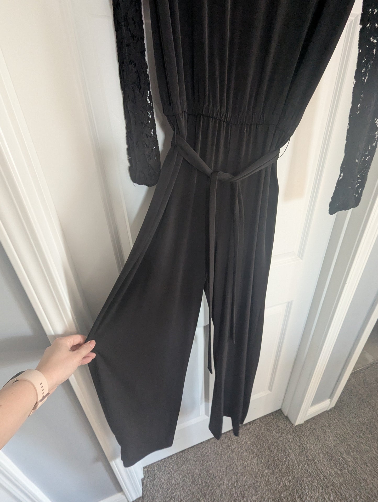 #17 Michael Kors Pant Jumpsuit with Lace sleeves and waist tie, M, EUC