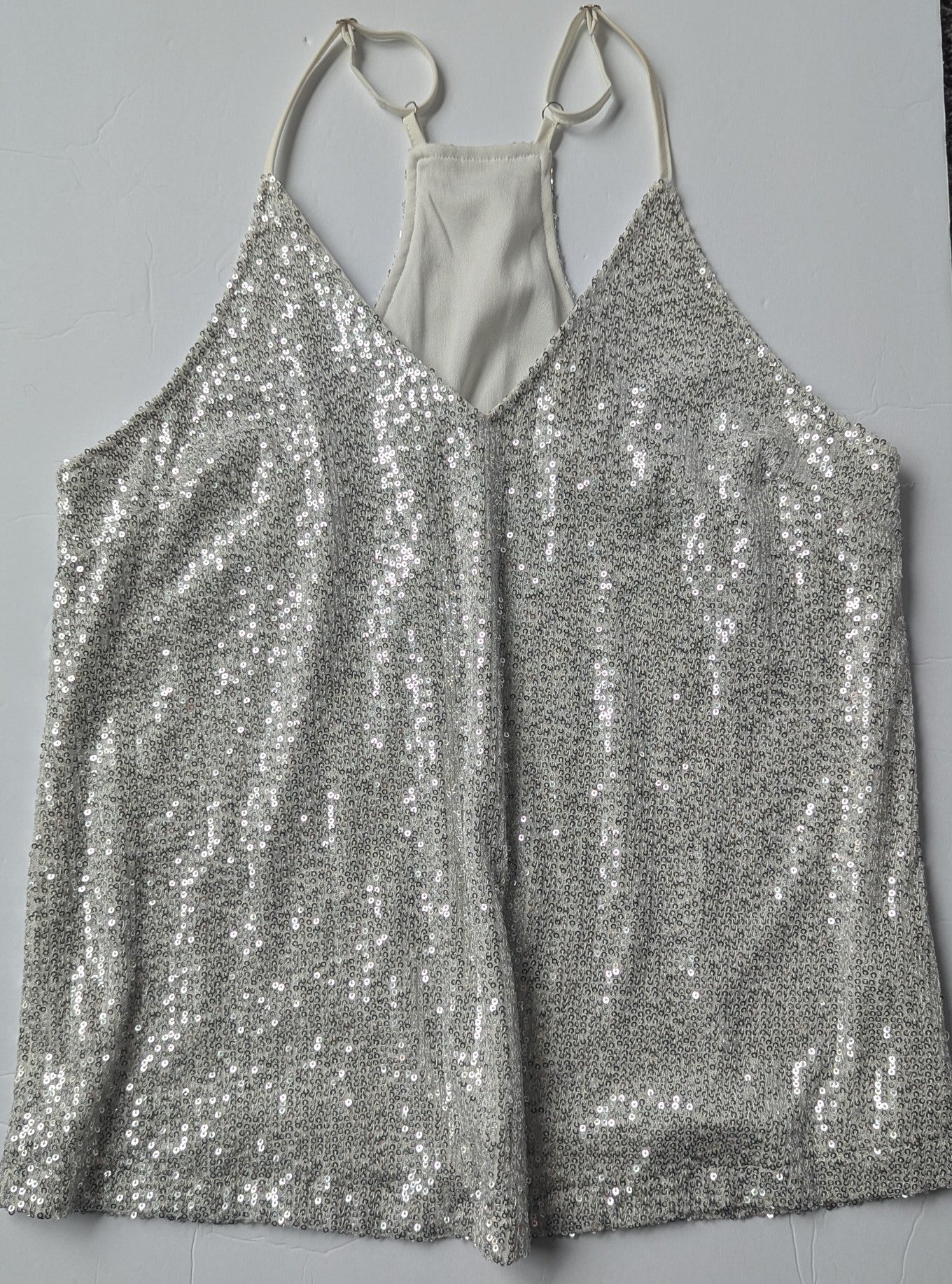 #17 Silver Sequin Tank Women Size M, EUC