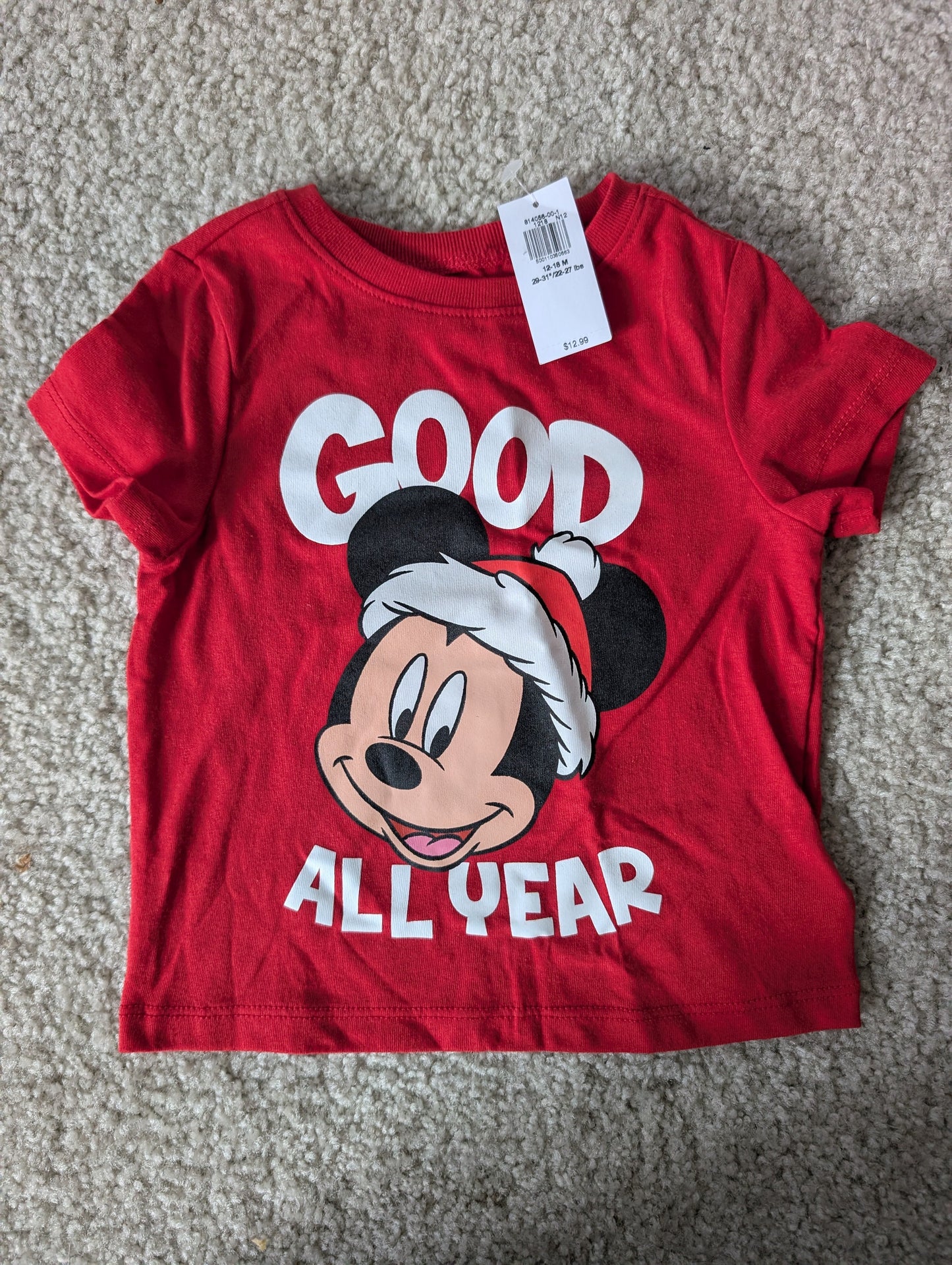 Seller 123 - Christmas Mickey Shirt 12-18mo NWT - reduced