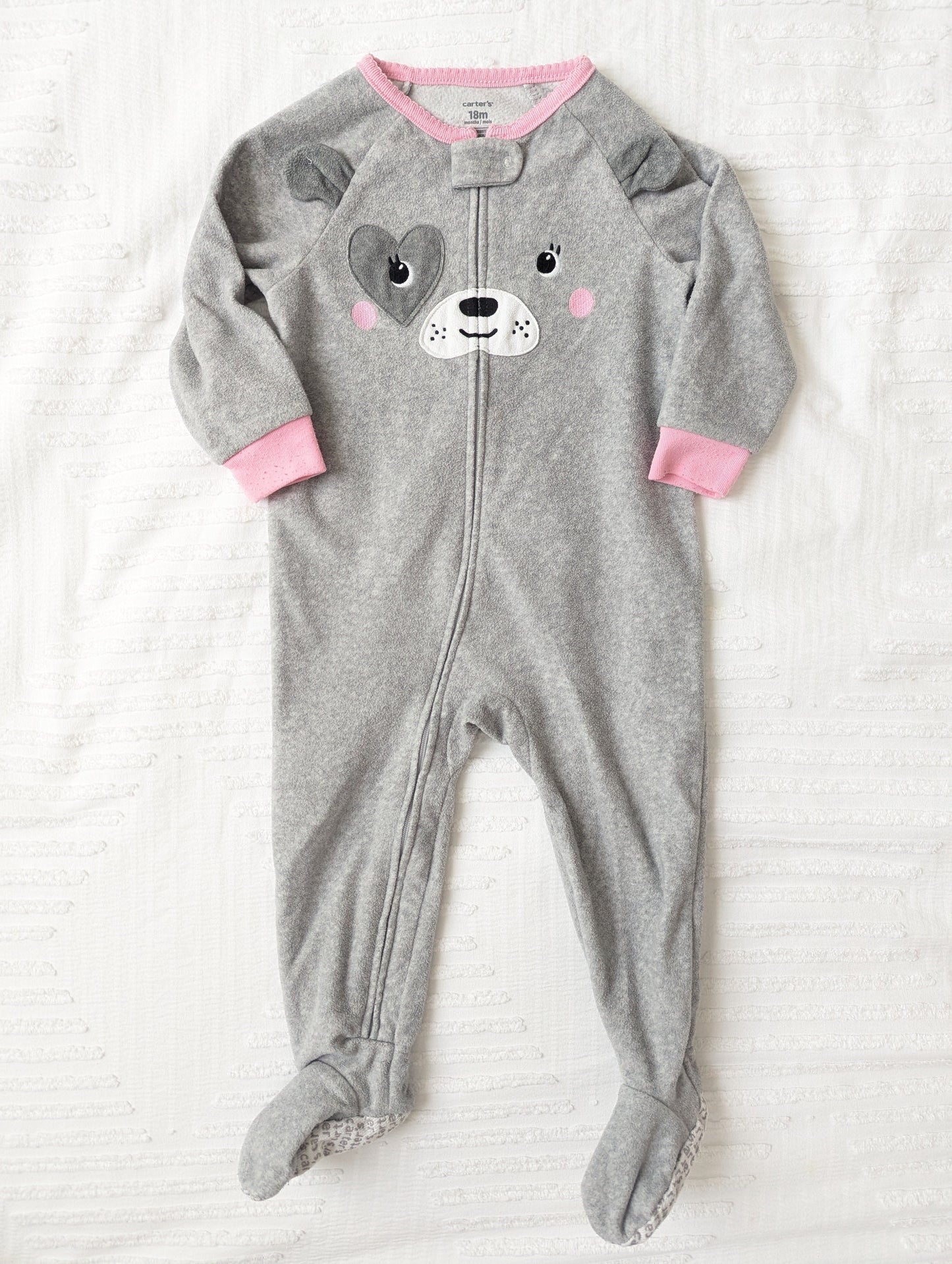 #164 - REDUCED Carter's - Girl's 18 Months Zipper Fleece Footie Sleeper (VGUC)