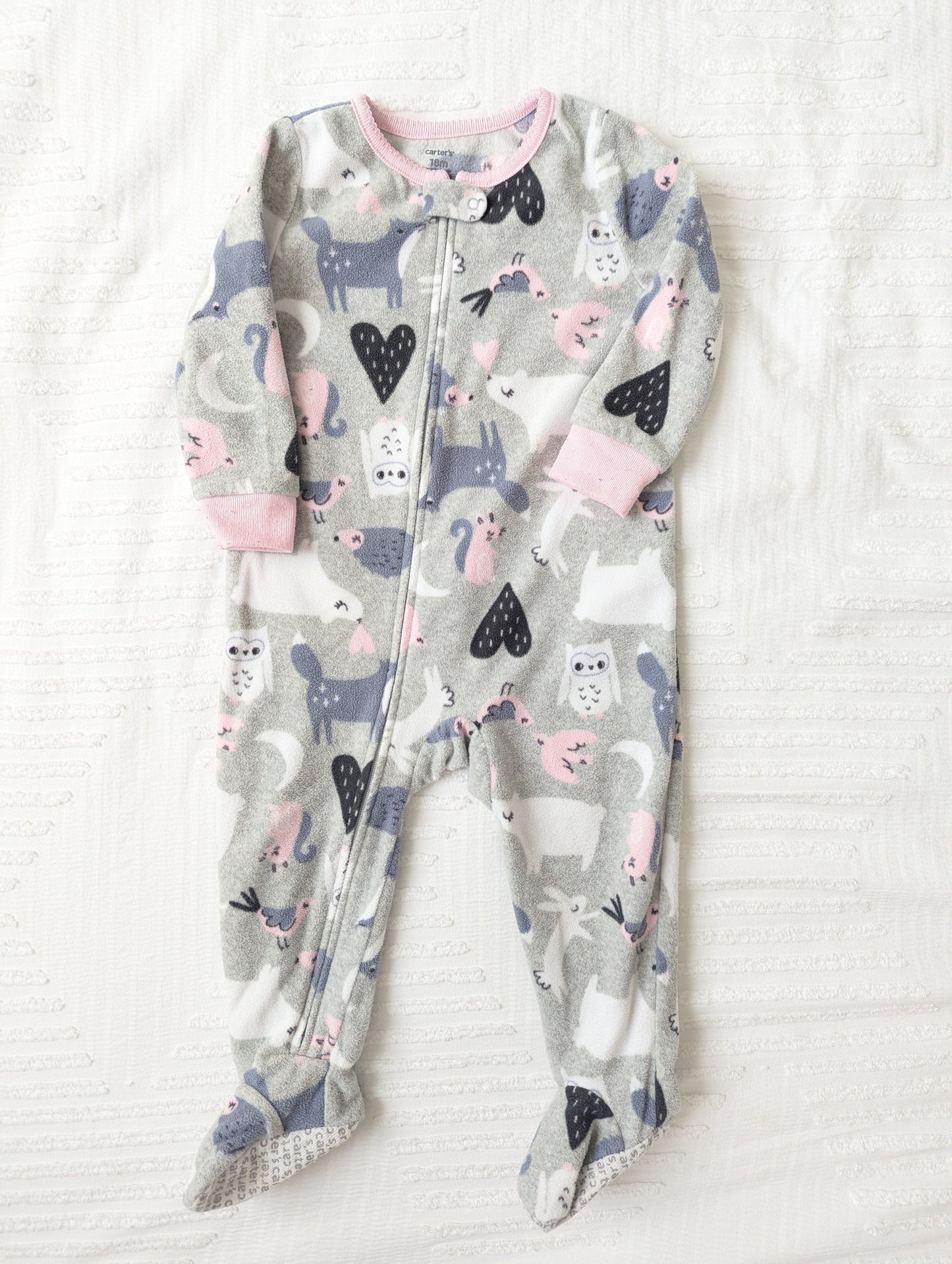 #164 - REDUCED Carter's - Girl's 18 Months Zipper Fleece Footie Sleeper (VGUC)