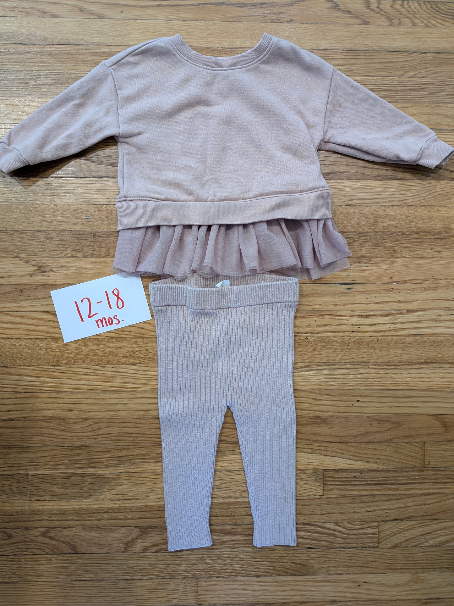 206 Gap Pink Polka Dot Sweat shirt set Girls 12-18mos