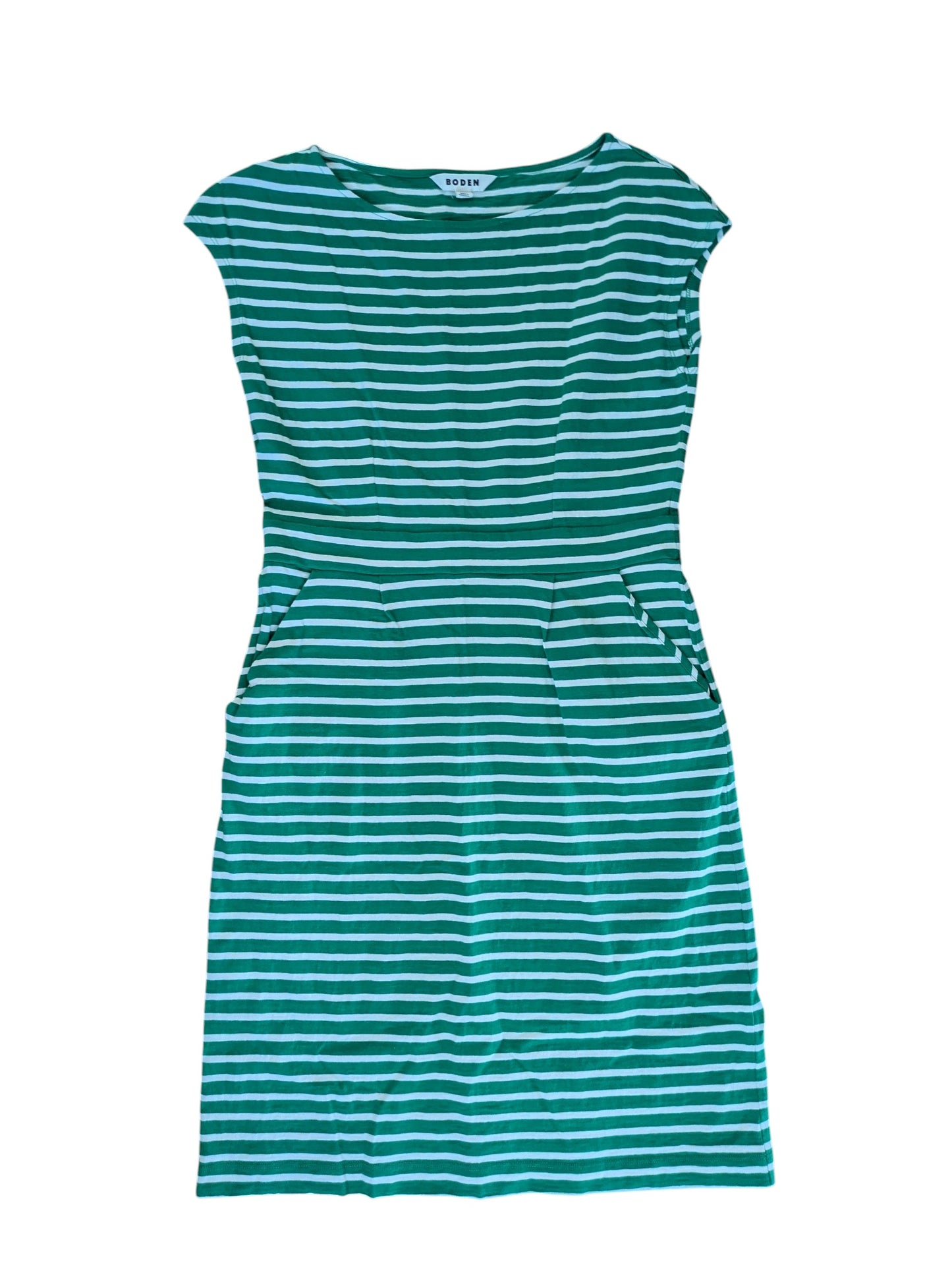 #52 Boden Women's 8R Green Striped Jersey Dress