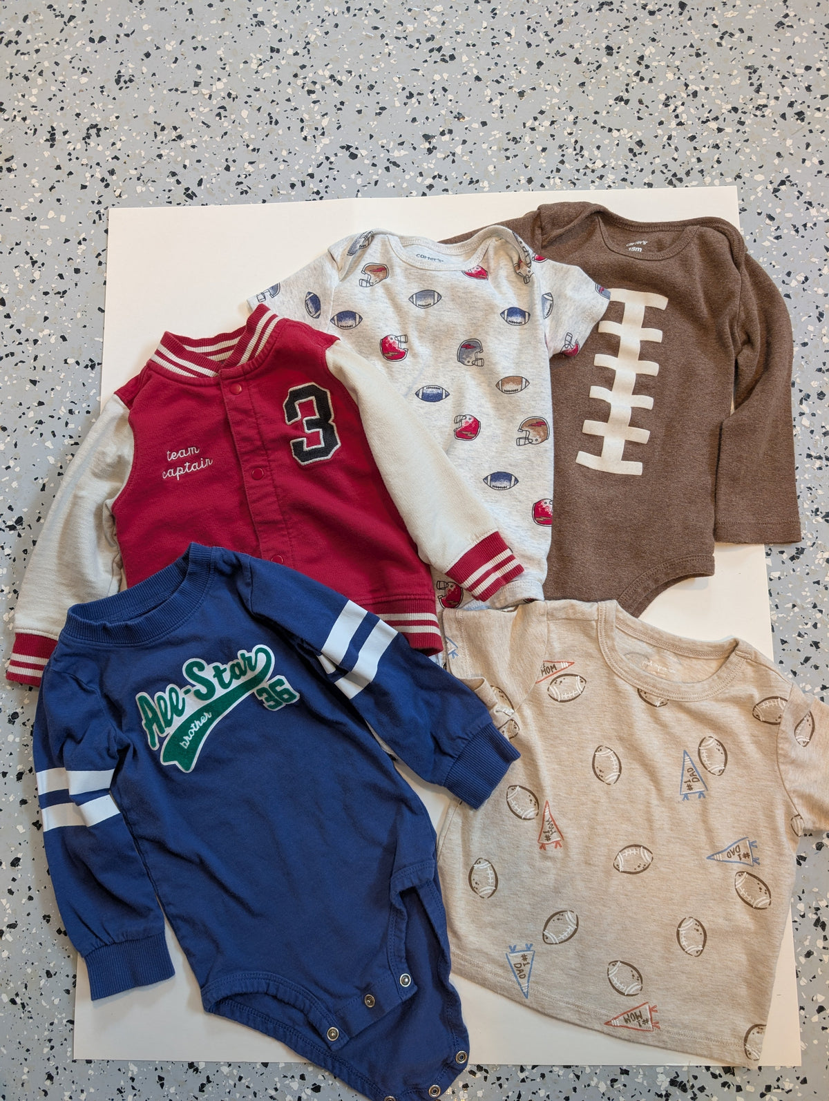 #11 Carter's Football Bundle, Onesies, Pants, 18M boy