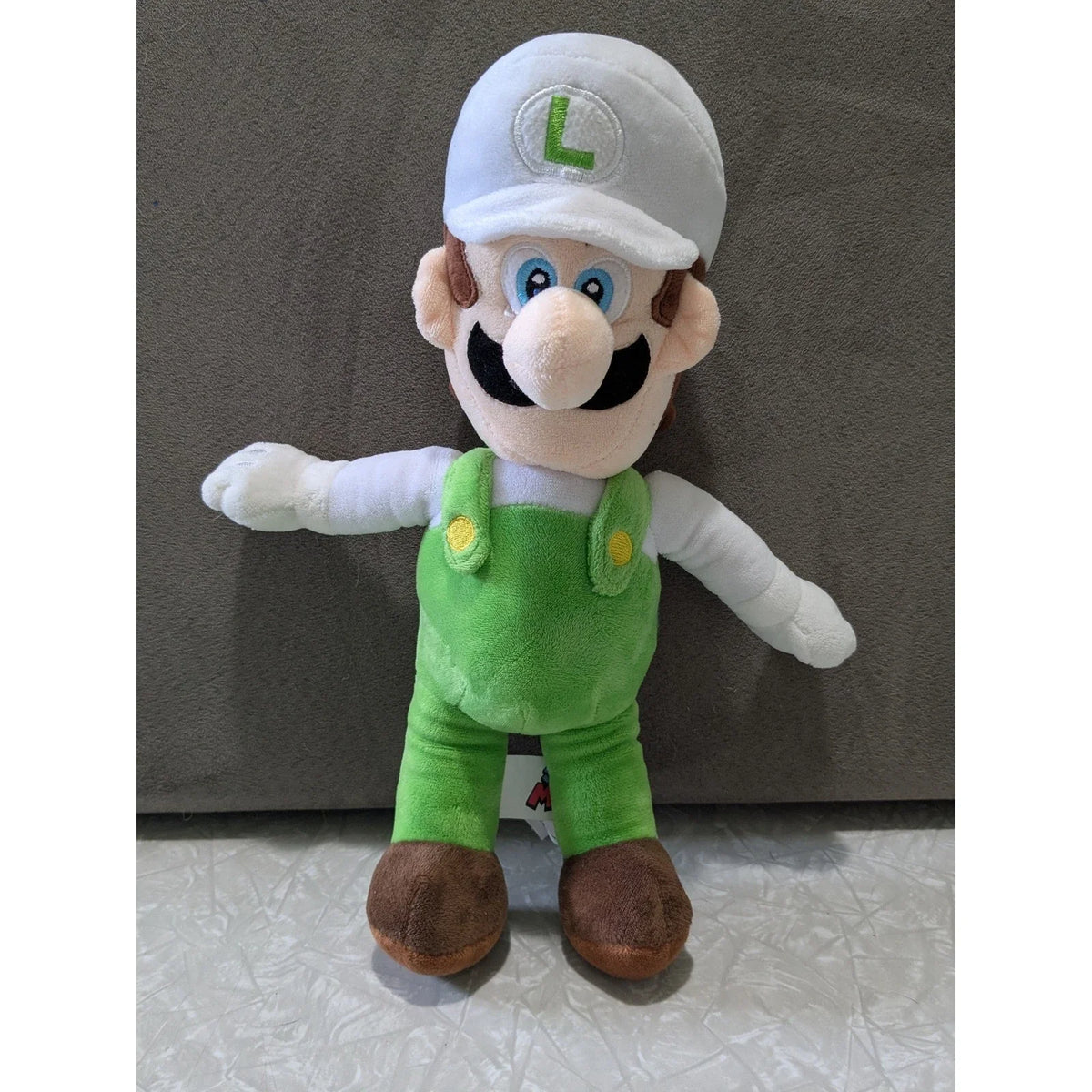 #61 Nintendo Super Mario Fire Luigi Plush Stuffed Animal Toy White Green 13"