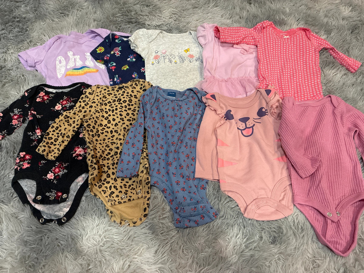 SCO46-short and long sleeve onesies-girls-0-3 months-10 pack