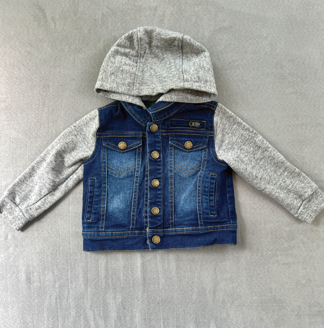#154 12-18mo denim sweatshirt jacket, EUC