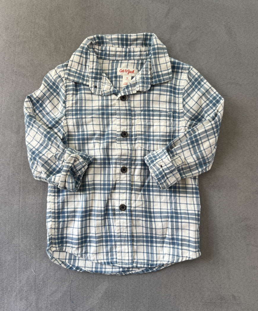 REDUCED #154 2T Girls Cat&Jack Blue Plaid flannel shirt, VGUC