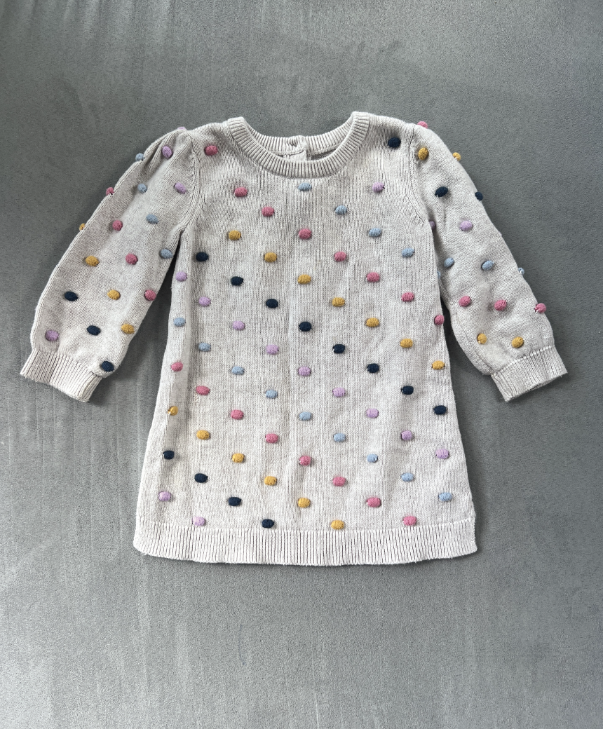 #154 18-24mo Girls Gap rainbow pom pom sweater dress, VGUC