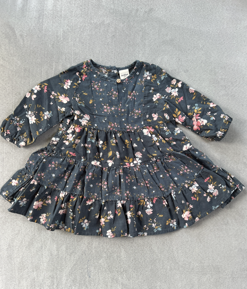 #15412mo Girls OshKosh navy floral tiered dress, GUC