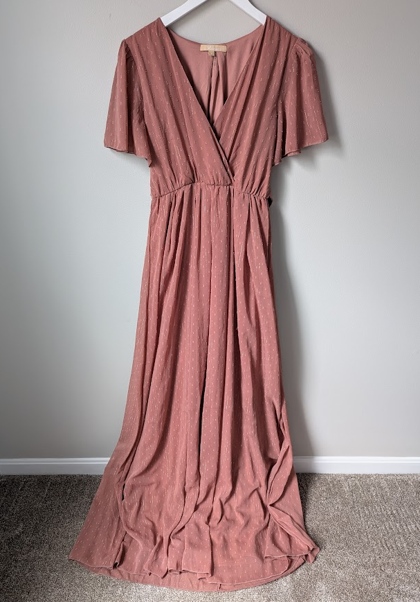 #164 - Pink Blush - Women's Medium Chiffon Maternity Maxi Dress (EUC)