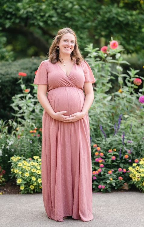 #164 - Pink Blush - Women's Medium Chiffon Maternity Maxi Dress (EUC)