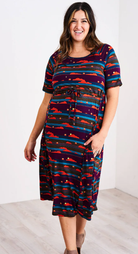 Seller 189 Women's XL Latched Mama Navy Drawstring Midi Nursing Dress EUC