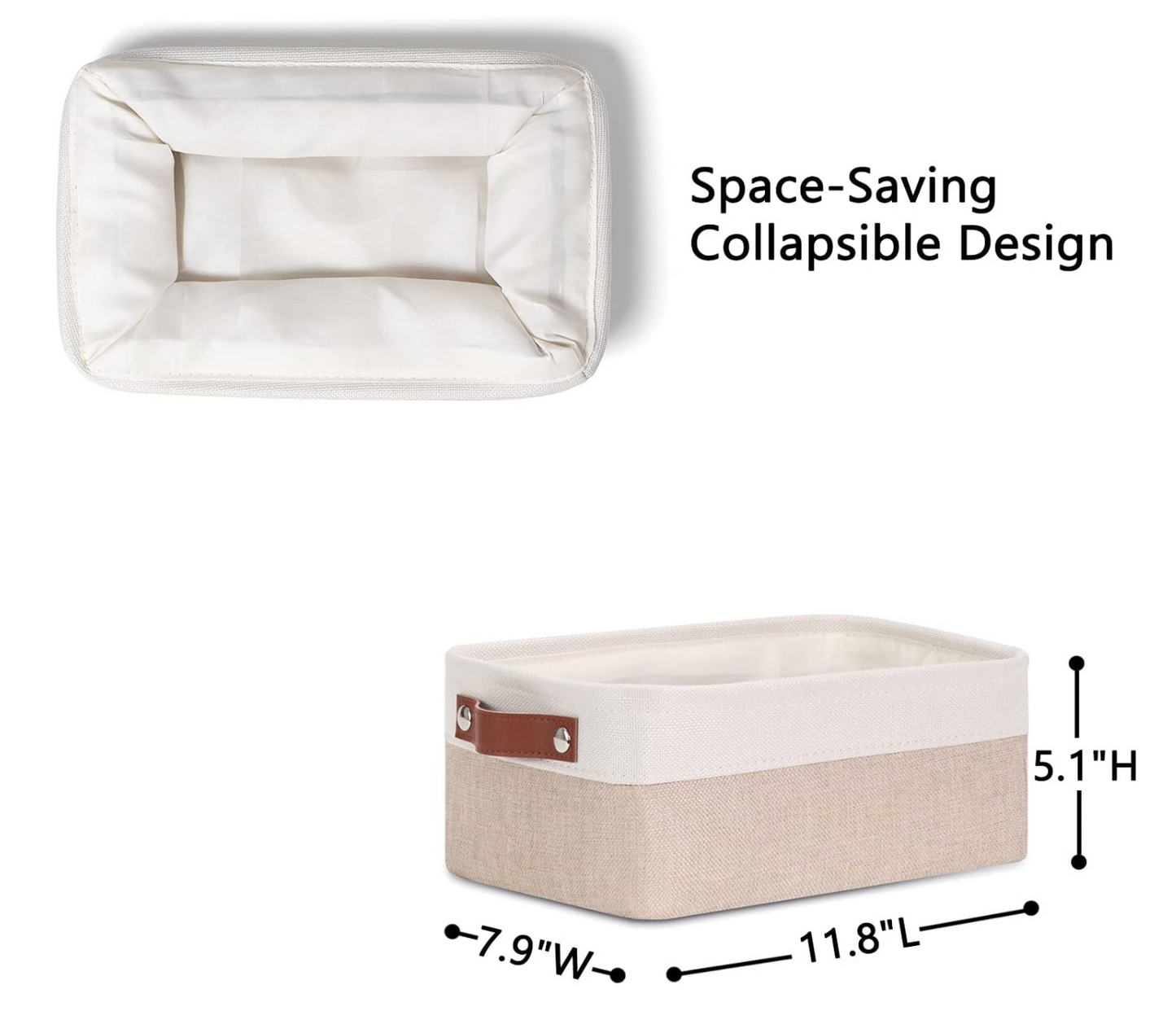 #95 Small Rectangular Storage Bins in White and Khaki, size 7.9 x 11.8 x 5", set of 2