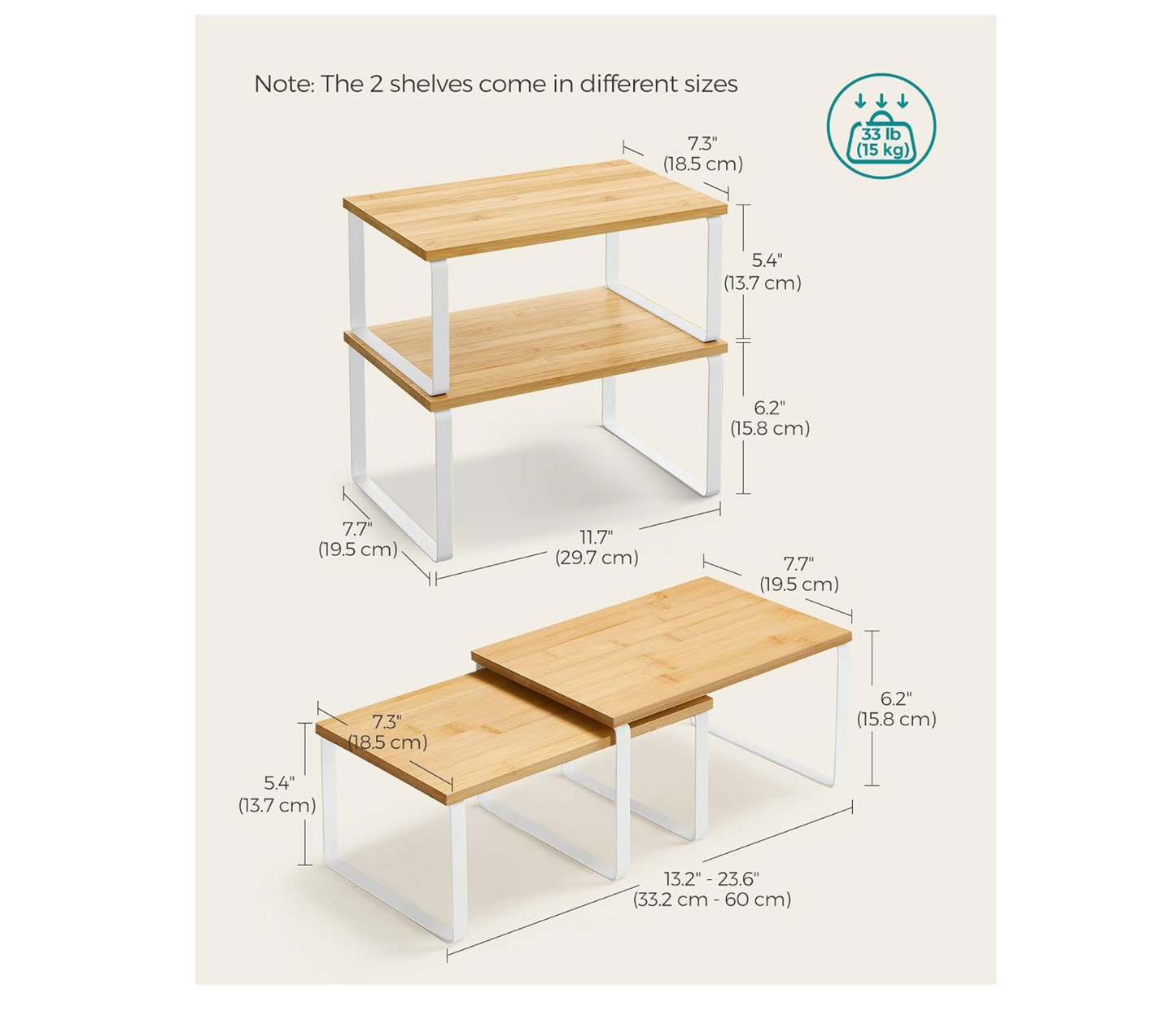 #95 Kitchen Cabinet Organizing Shelves, Beige and White, set of 4