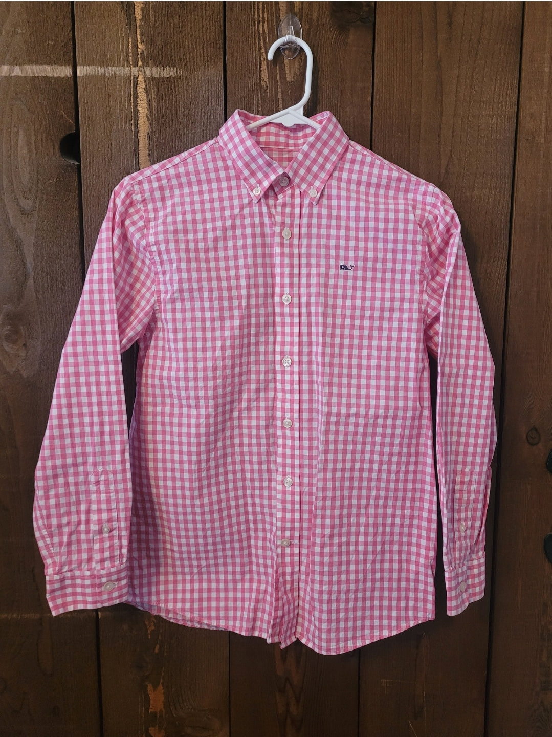 #71 Vineyard Vines Boy's Pink Gingham Button-Up Size M (12-14)