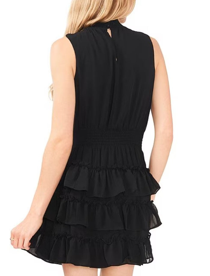 #101 NWT Smocked Mock Neck Sleeveless Ruffle Tiered Mini Dress Women Size XS