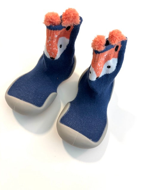 REDUCED #70 Tiny Explorings 6-12 mo fox blue sock shoes