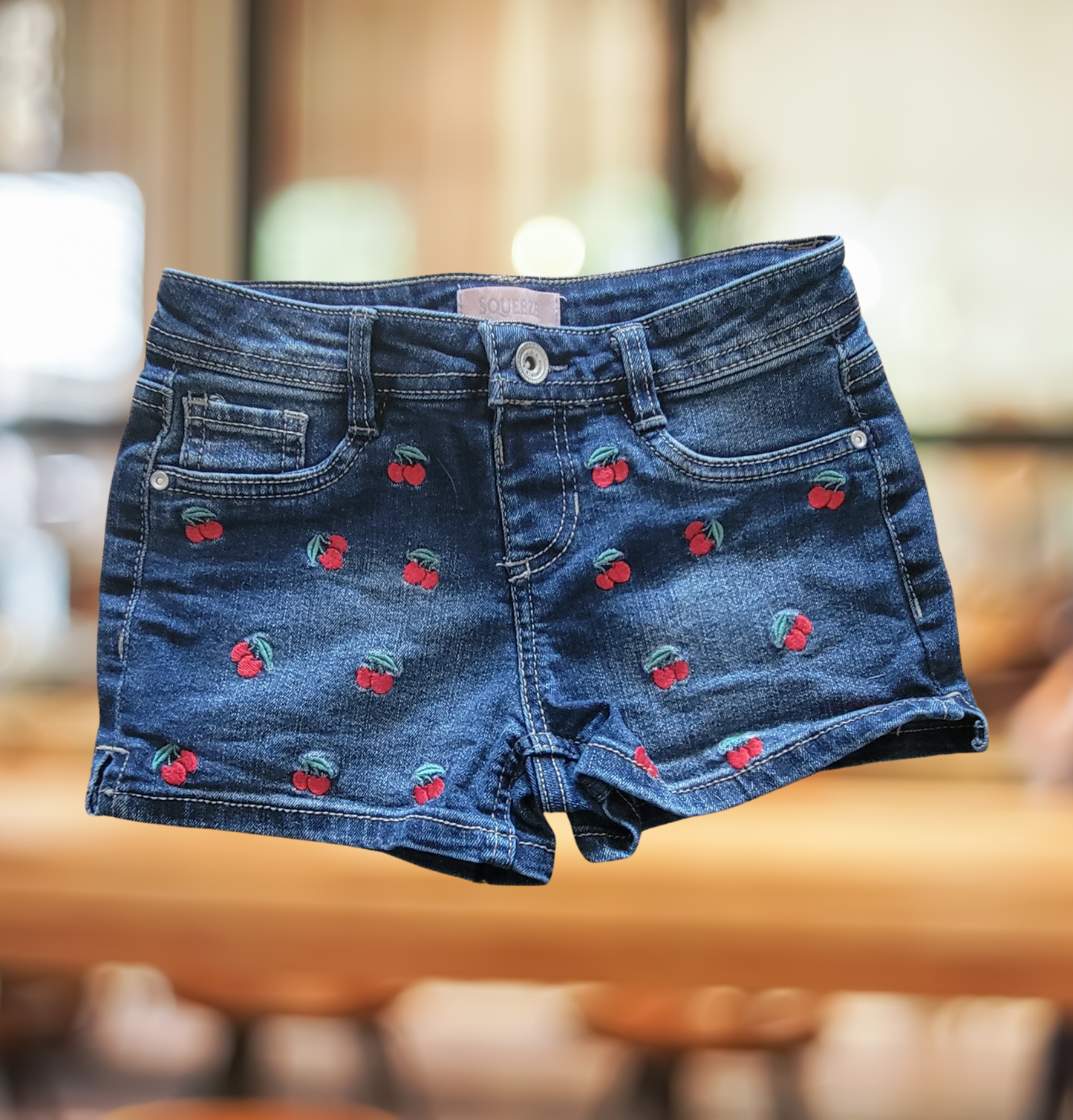 #59 Squeeze Jean Shorts Cherries Girls Size 8