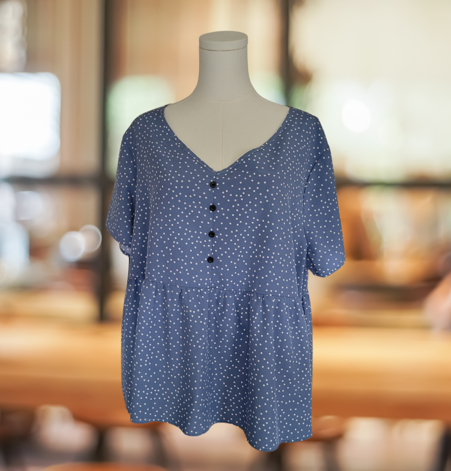 #59 Womens Blouse Blue with White Polka Dots 3XL